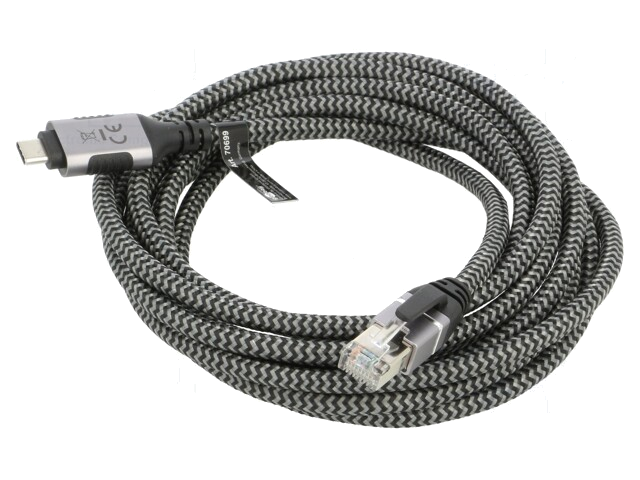 Kabel; USB 3.1; RJ45-stekker,USB-C-stekker; vernikkeld; 3m; 1Gbps Kabel; USB 3.1; RJ45-stekker,USB-C-stekker; vernikkeld; 3m; 1Gbps
